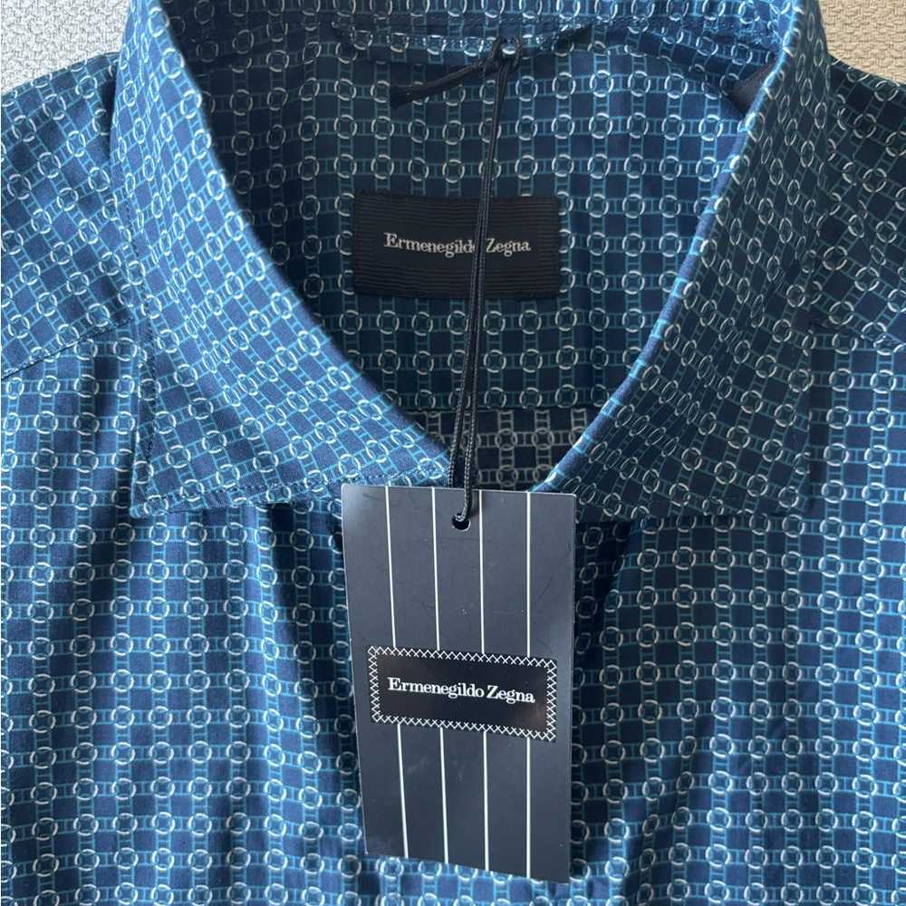 NWT Ermenegildo Zegna Blue Short Sleeve Button Shirt (US Small)
